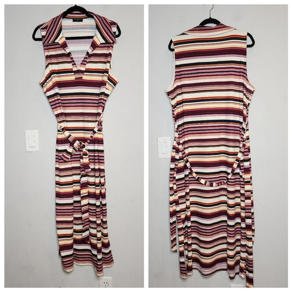 Lane Bryant Sleeveless Polo Midi Dress Stretchy Ribbed Jersey Multi Stripe 22/24 - Picture 13 of 13